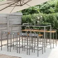 Denji 9 Piece Garden Bar Set - Grey, Poly Rattan