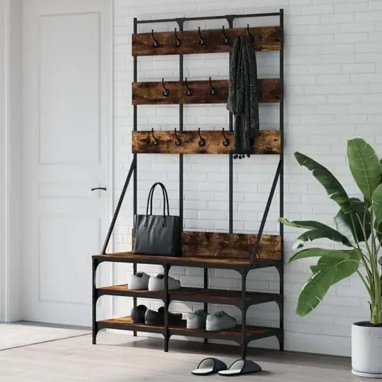 Denton Clothes Rack with Shoe Storage - Smoked Oak