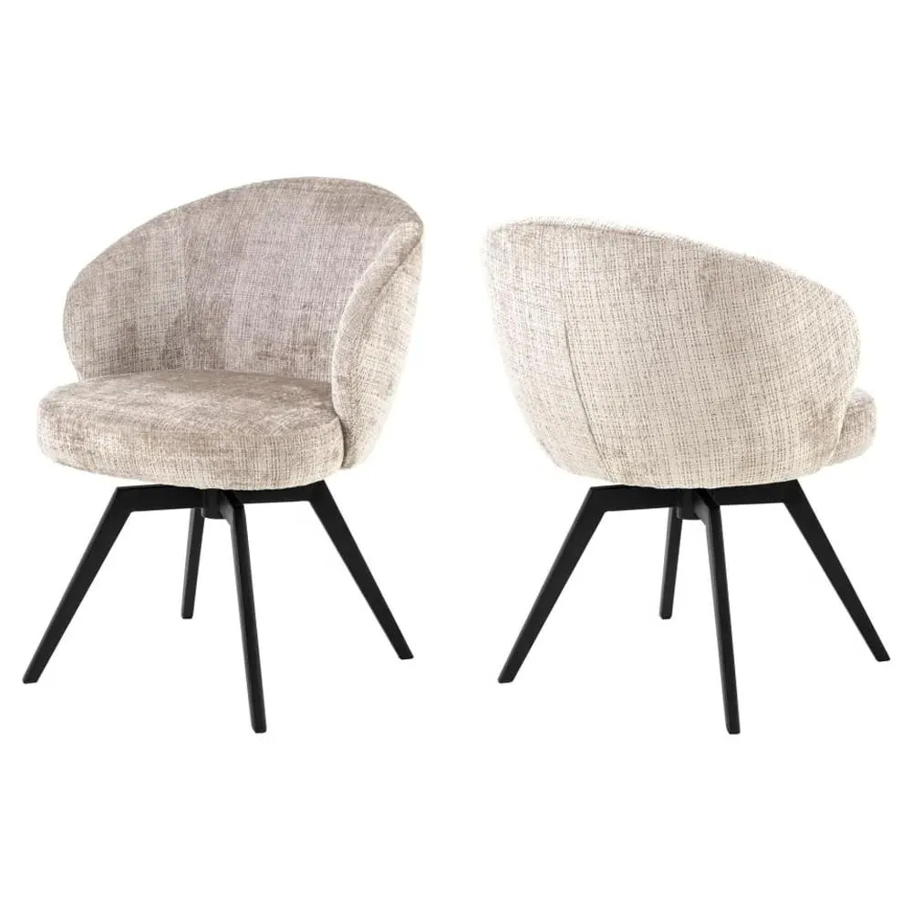 Denver Dining Chairs with Swivel - Beige, Fabric