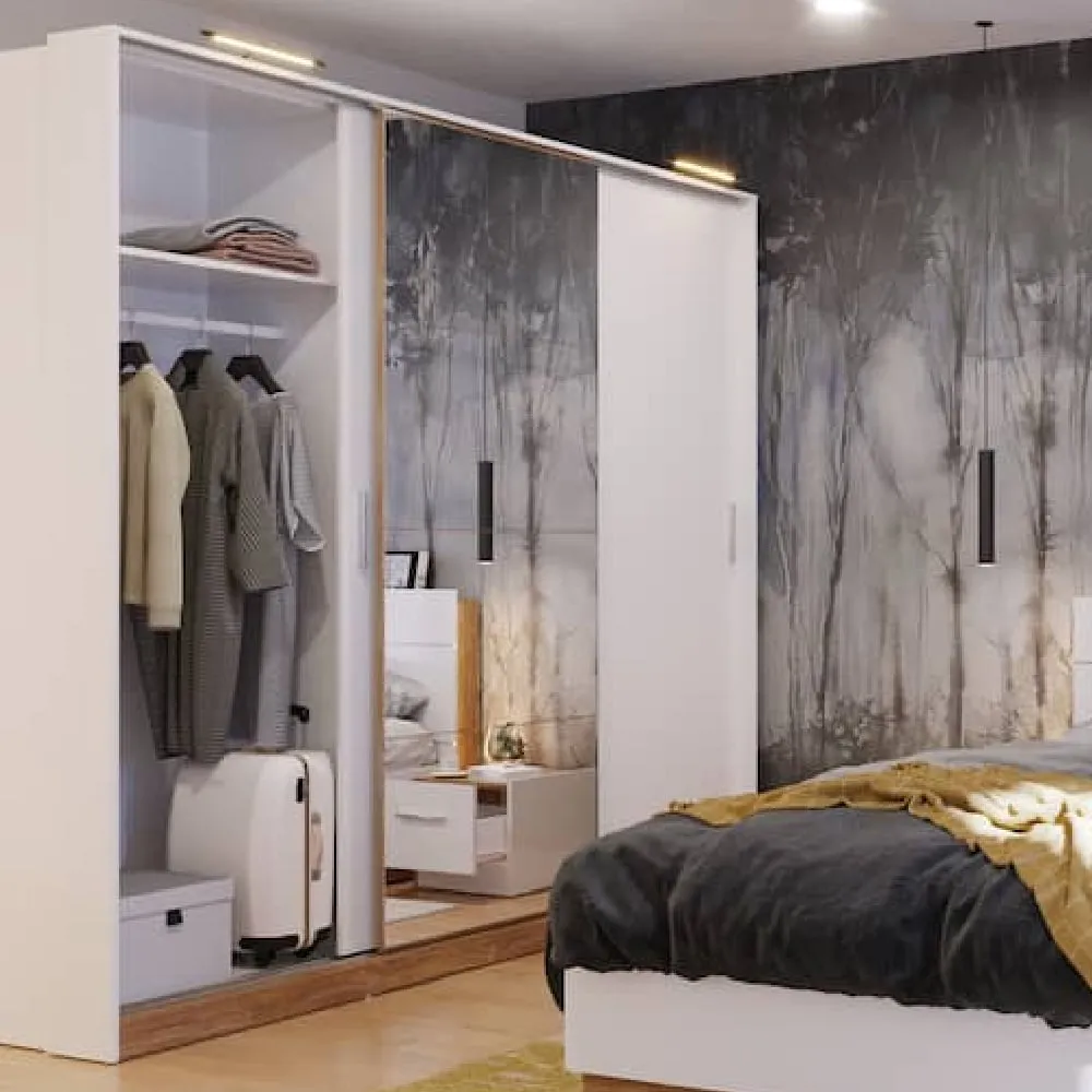 Deptford 3-Door Sliding Wardrobe with Mirror - Matt White