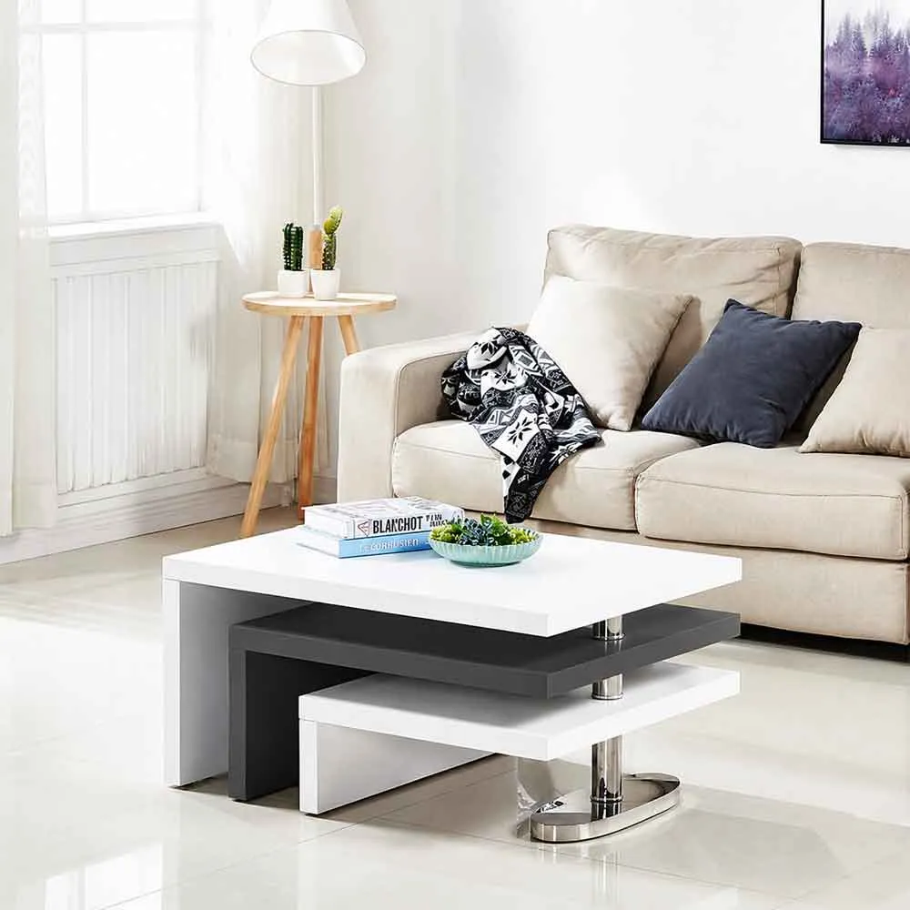 Rotating Coffee Table with 3 Tops - White, High Gloss product