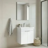 Desna Wall Mounted Vanity Unit & Basin with Mirror - White, Melamine alternate view