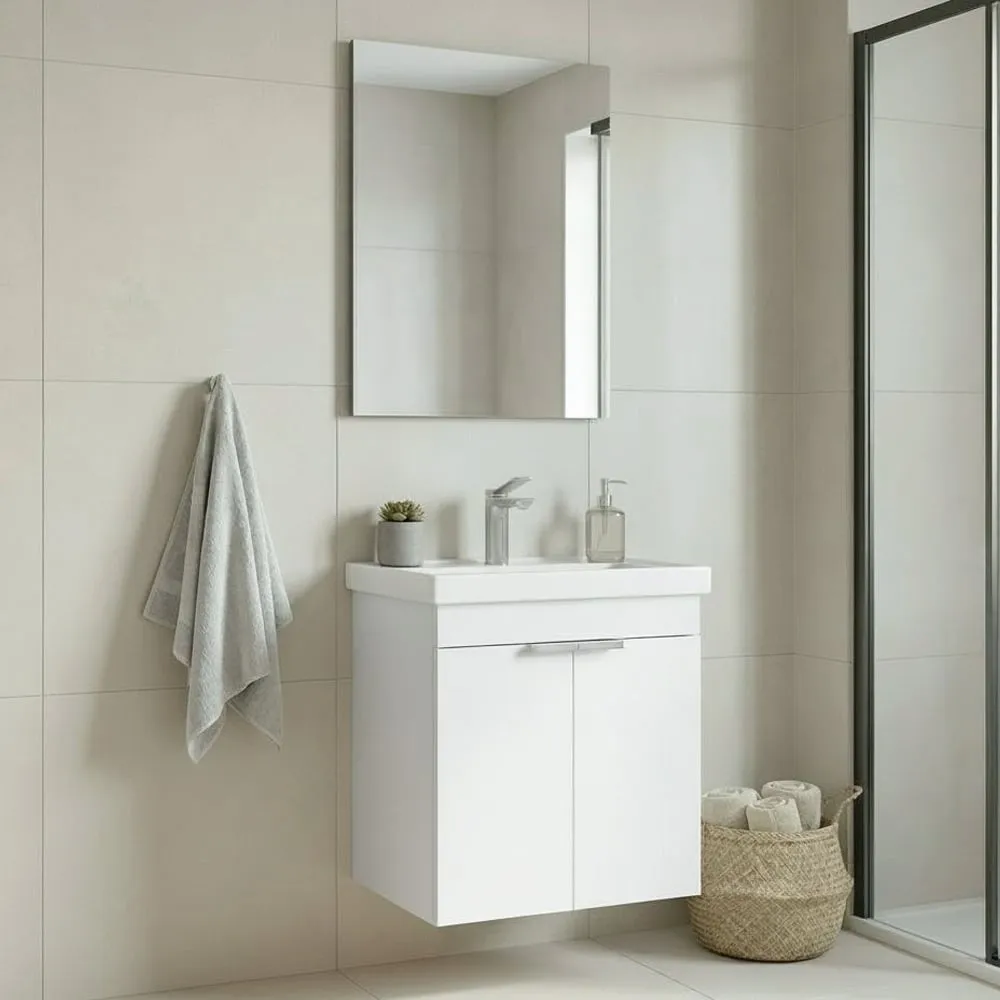 Desna Wall Mounted Vanity Unit & Basin with Mirror - White, Melamine product