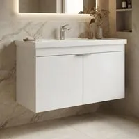 Desna Wall Mounted Vanity Unit with Basin & 2 Doors - White alternate view
