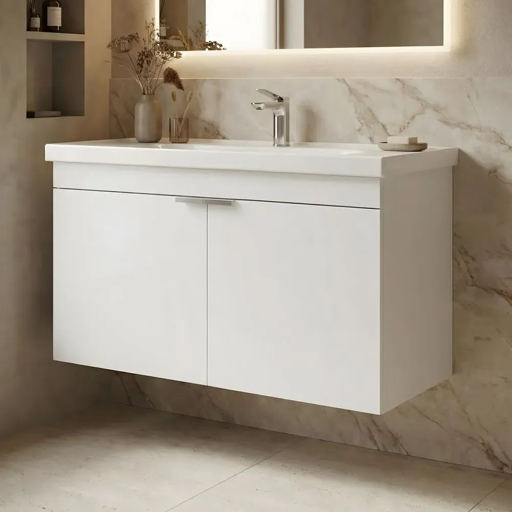 Desna Wall Mounted Vanity Unit with Basin & 2 Doors - White product