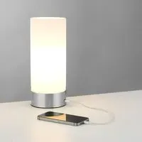 Destin Cylindrical Table Lamp with USB - Chrome, Opal Glass