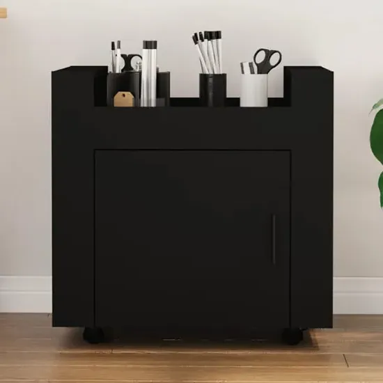 Destin Office Pedestal Trolley with Door - Black, Engineered Wood product
