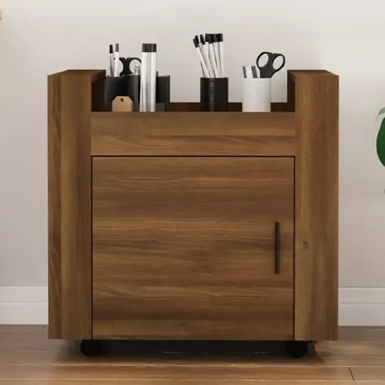 Destin Office Pedestal Trolley with Storage - Brown Oak