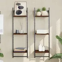 Destin Set of 2 3-Tier Wall Shelves - Brown Oak