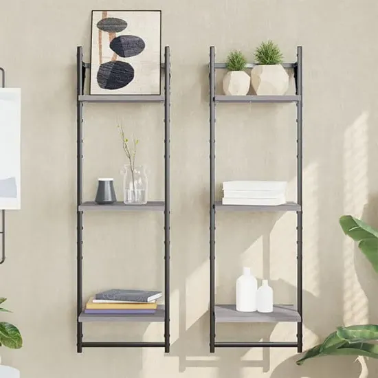 Destin Set of 2 3-Tier Wall Shelves - Grey