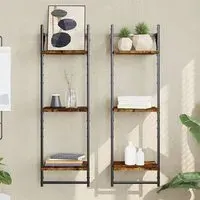 Destin Set of 2 3-Tier Wall Shelves - Smoked Oak