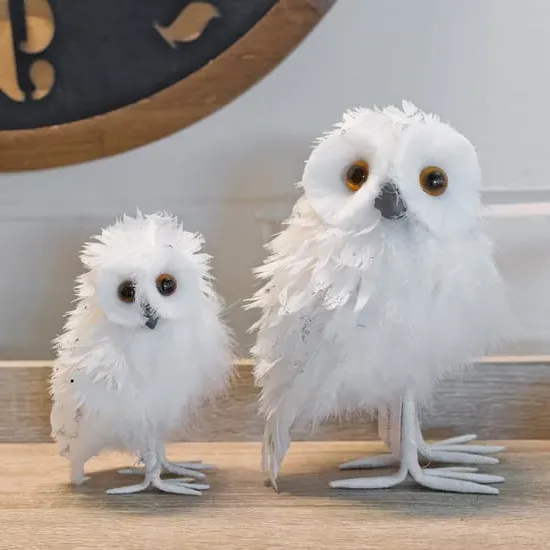 Destin Set of 2 Owl Sculpture - White, Polystyrene