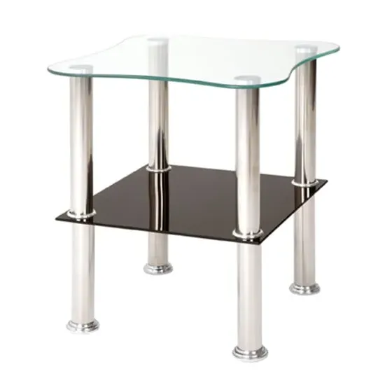 Destin Square Glass Side Table - Black, Chrome image