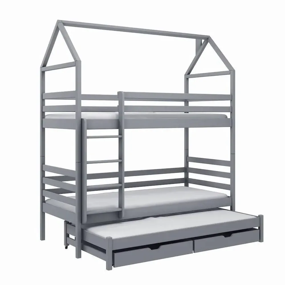 Detroit Bunk Bed with Trundle - Grey, Pine