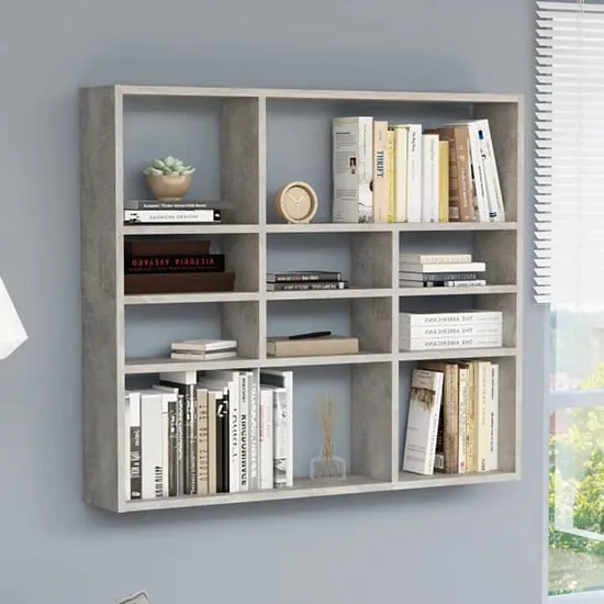 Deus Wall Shelf with 10 Compartments - Concrete Effect image