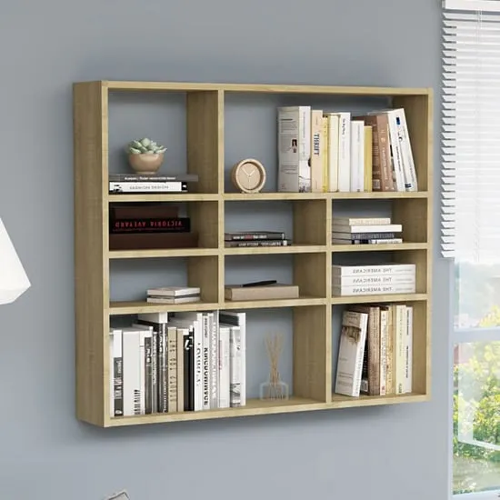 Deus Wall Shelf with 10 Compartments - Sonoma Oak