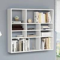 Deus Wall Shelf with 10 Compartments - White, Engineered Wood