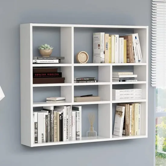 Deus Wall Shelf with 10 Compartments - White, Engineered Wood