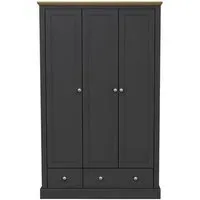 Devan 3-Door Wardrobe with Storage - Charcoal