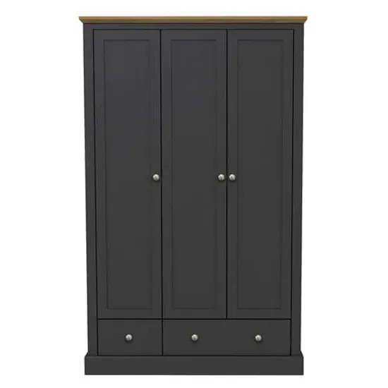 Devan 3-Door Wardrobe with Storage - Charcoal