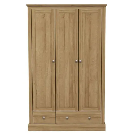 Devan 3-Door Wardrobe with Storage - Oak