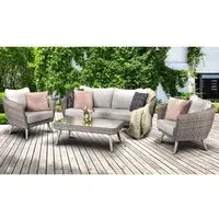 Deven 5-Seater Garden Sofa Set with Coffee Table - Grey, Rattan