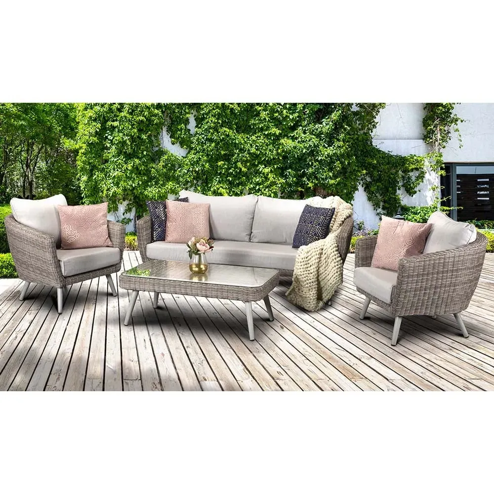 Deven 5-Seater Garden Sofa Set with Coffee Table - Grey, Rattan