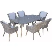 Deven Glass Top Garden Dining Table with 6 Chairs - Grey