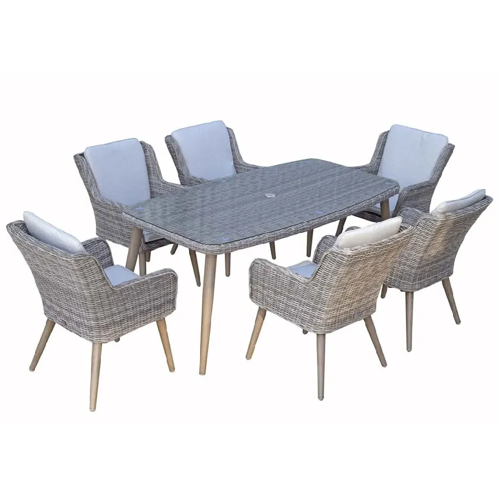 Deven Glass Top Garden Dining Table with 6 Chairs - Grey