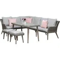 Deven Glass Top Garden Sofa Dining Set with 2 Ottomans - Grey
