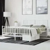 Devlin King Size Bed Frame - White, Steel
