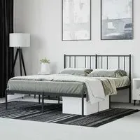 Devlin King Size Bed Frame with Headboard - Black, Steel