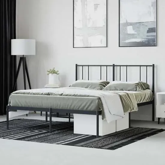 Devlin King Size Bed Frame with Headboard - Black, Steel