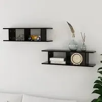 Devlin Set of 2 Wall Shelves - Black, Engineered Wood