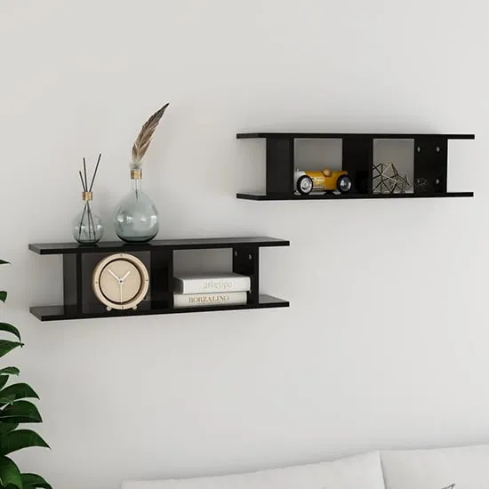 Devlin Set of 2 Wall Shelves - Black, Engineered Wood image