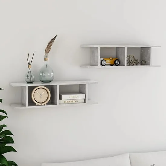 Devlin Set of 2 Wall Shelves - Concrete Effect, Engineered Wood