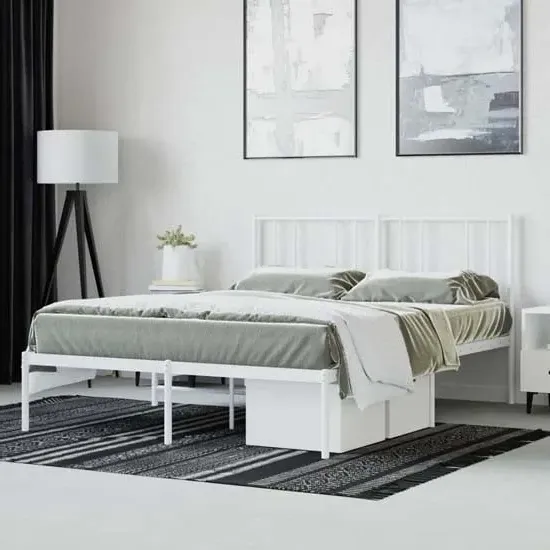 Devlin Small Double Bed Frame with Headboard - White, Steel