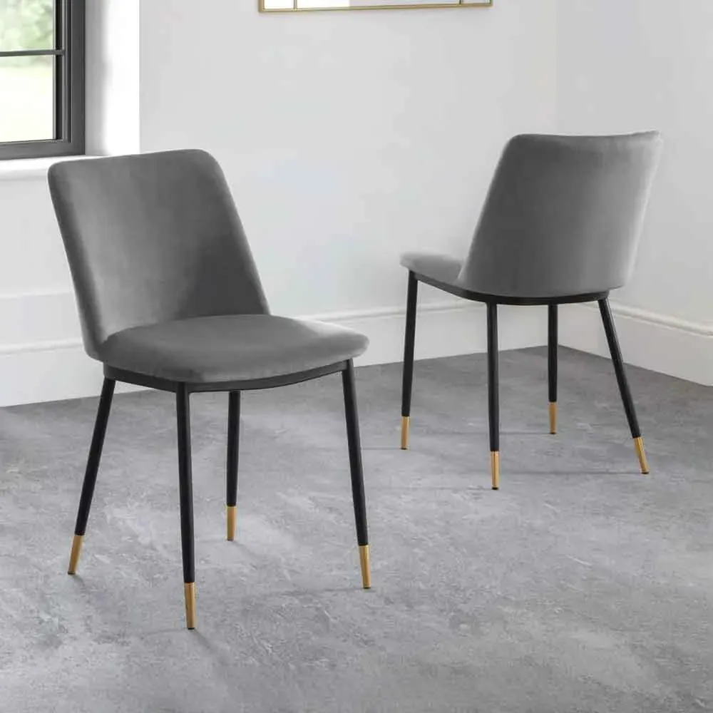 Devlune Dining Chairs with Black Legs, Pair - Grey Velvet product