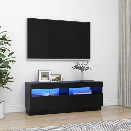 Dezso TV Stand with LED Lights - Black, Engineered Wood image