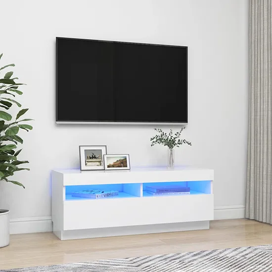 Dezso TV Stand with LED Lights - White, Engineered Wood product
