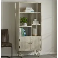 Dhort Bookcase with 2 Doors 5 Shelves - Natural, Mango Wood