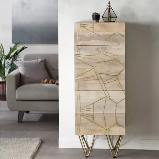 Dhort Chest of Drawers with 5 Drawers - Natural, Mango Wood
