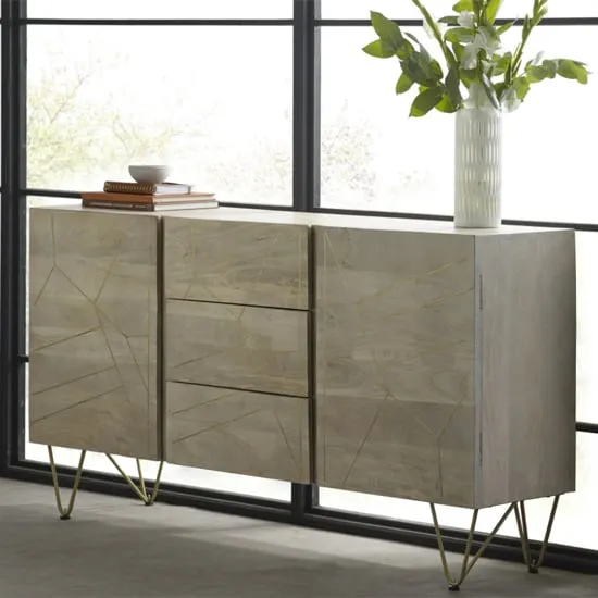Dhort Large Sideboard with 2 Doors 3 Drawers - Natural, Mango Wood