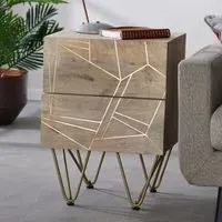 Dhort Side Table with 2 Drawers - Natural, Mango Wood