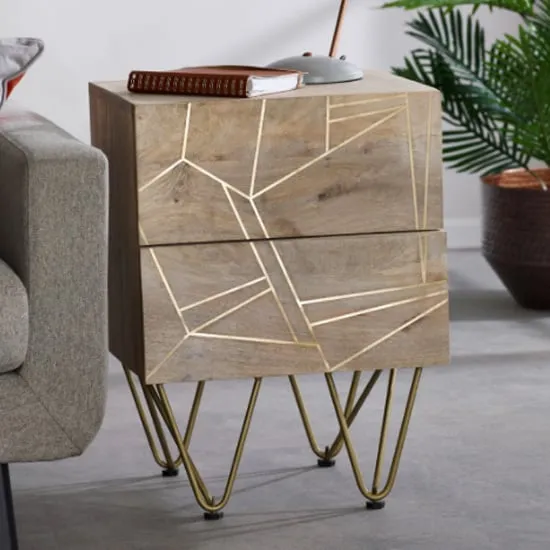 Dhort Side Table with 2 Drawers - Natural, Mango Wood image