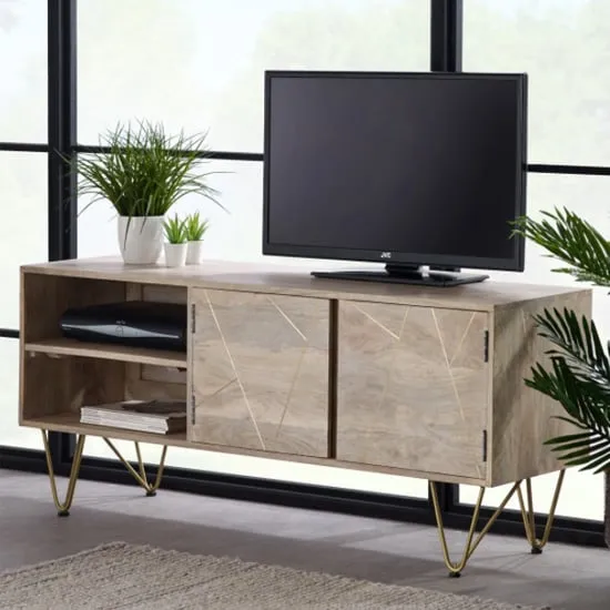 Dhort TV Stand with 2 Doors 1 Shelf - Natural, Mango Wood