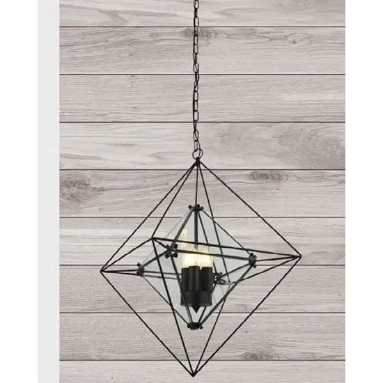 Diamond 3 Pendant Light - Black, Clear Glass