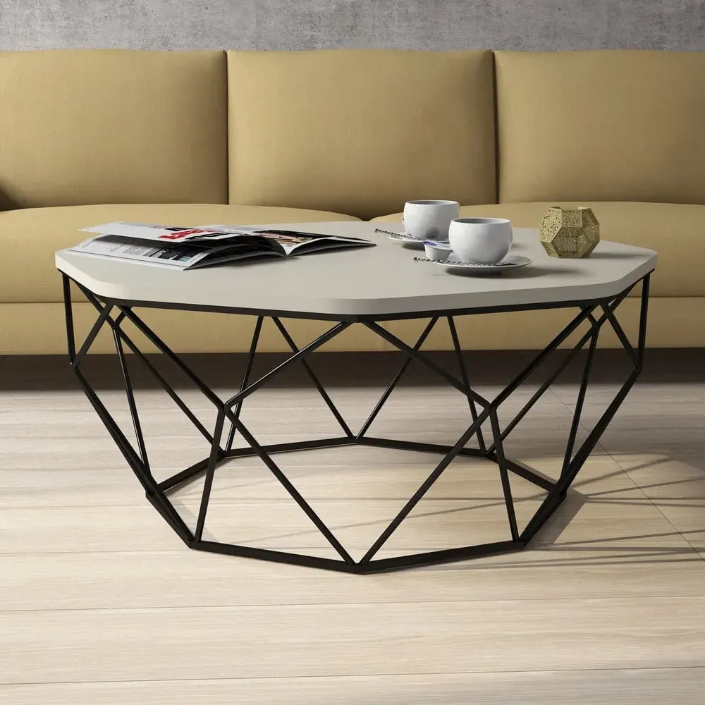 Diamond Coffee Table with Black Metal Base - Cream, Melamine product