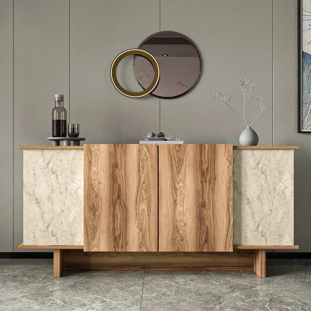 Diana 4-Door Sideboard - Walnut, Travertine Marble Effect product