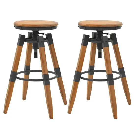 Dianna Round Bar Stools Set of 2 - Brown, Solid Fir Wood product
